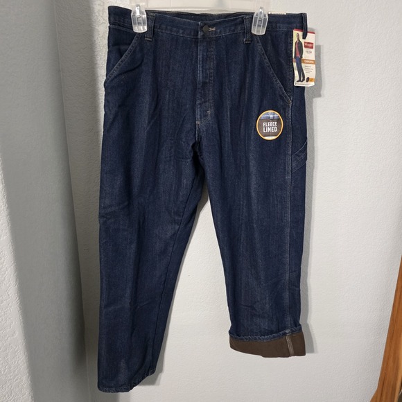 Wrangler Fleece Lined Carpenter Jeans Mens 38X30 Straight Fit Medium Wash NEW! - Picture 1 of 6